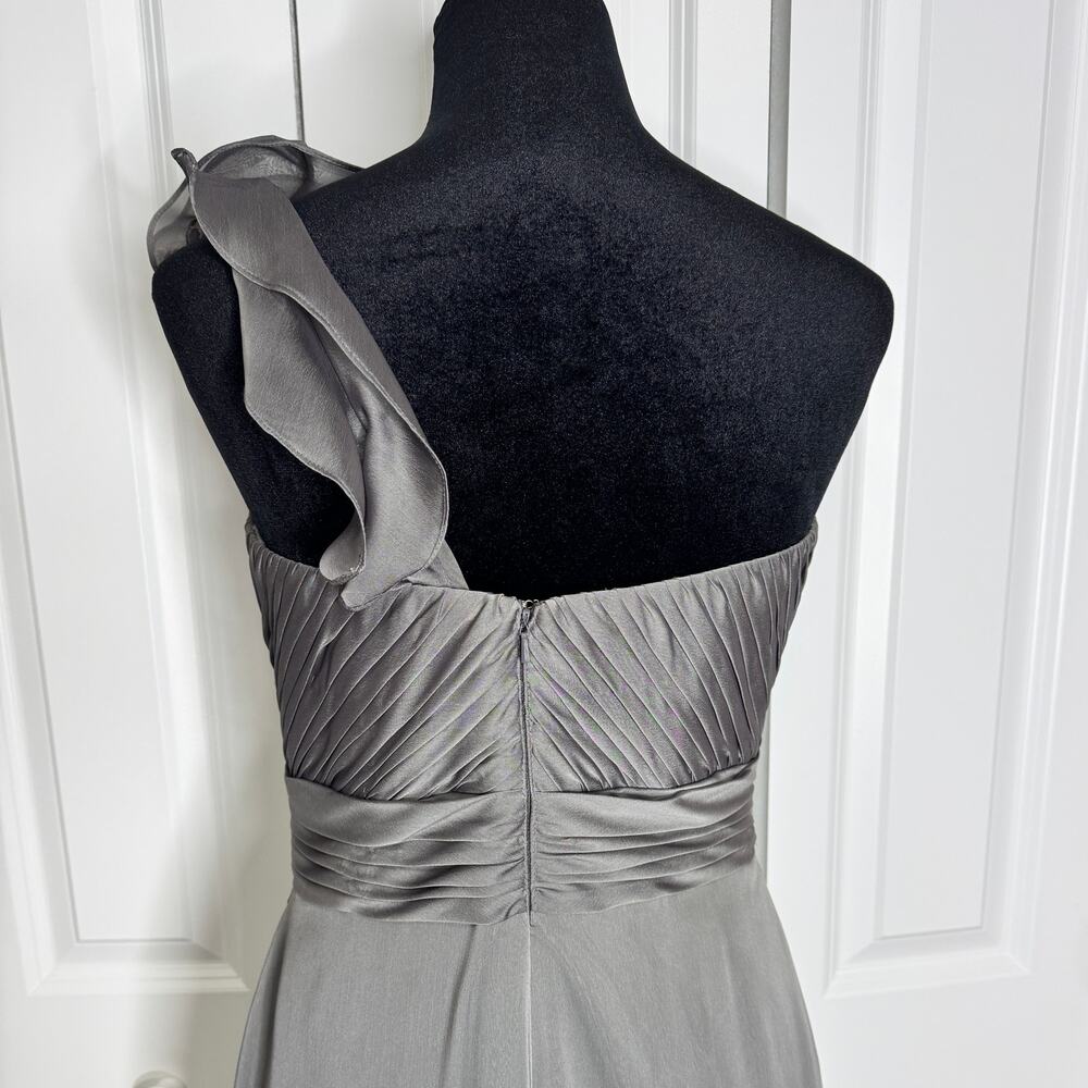 BARI JAY Gray One Shoulder Grecian Dress Pleated Chiffon Bridesmaid Formal Gown - Picture 5 of 15